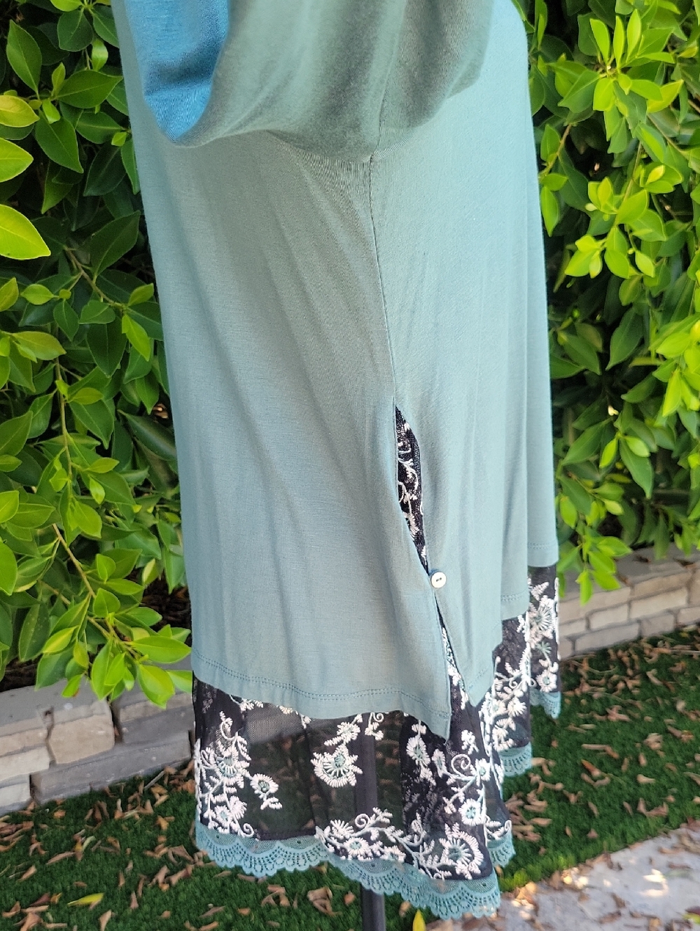 Teal Long-Sleeve Lace Embroidered Hem Women's Tunic Top M - Picture 9 of 12